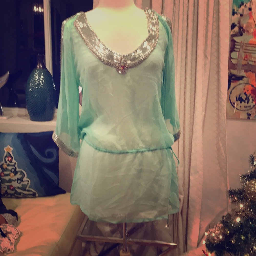 Boston proper sheer embellished tunic mint silver